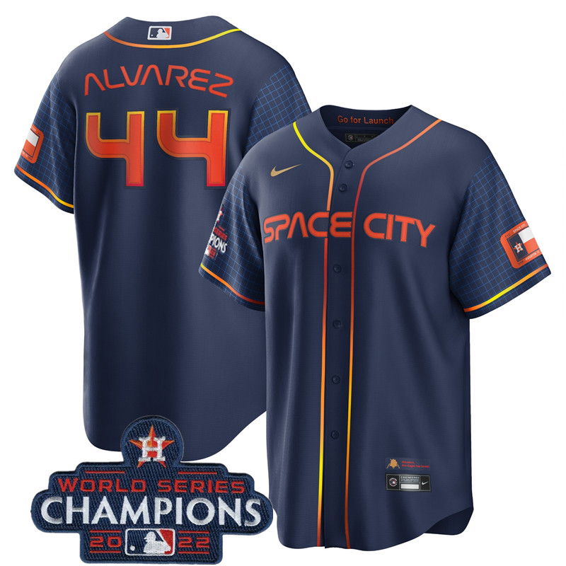 Men's Navy Houston Astros #44 Yordan Alvarez 2022 World Series Champions City Connect Stitched Baseball Jersey